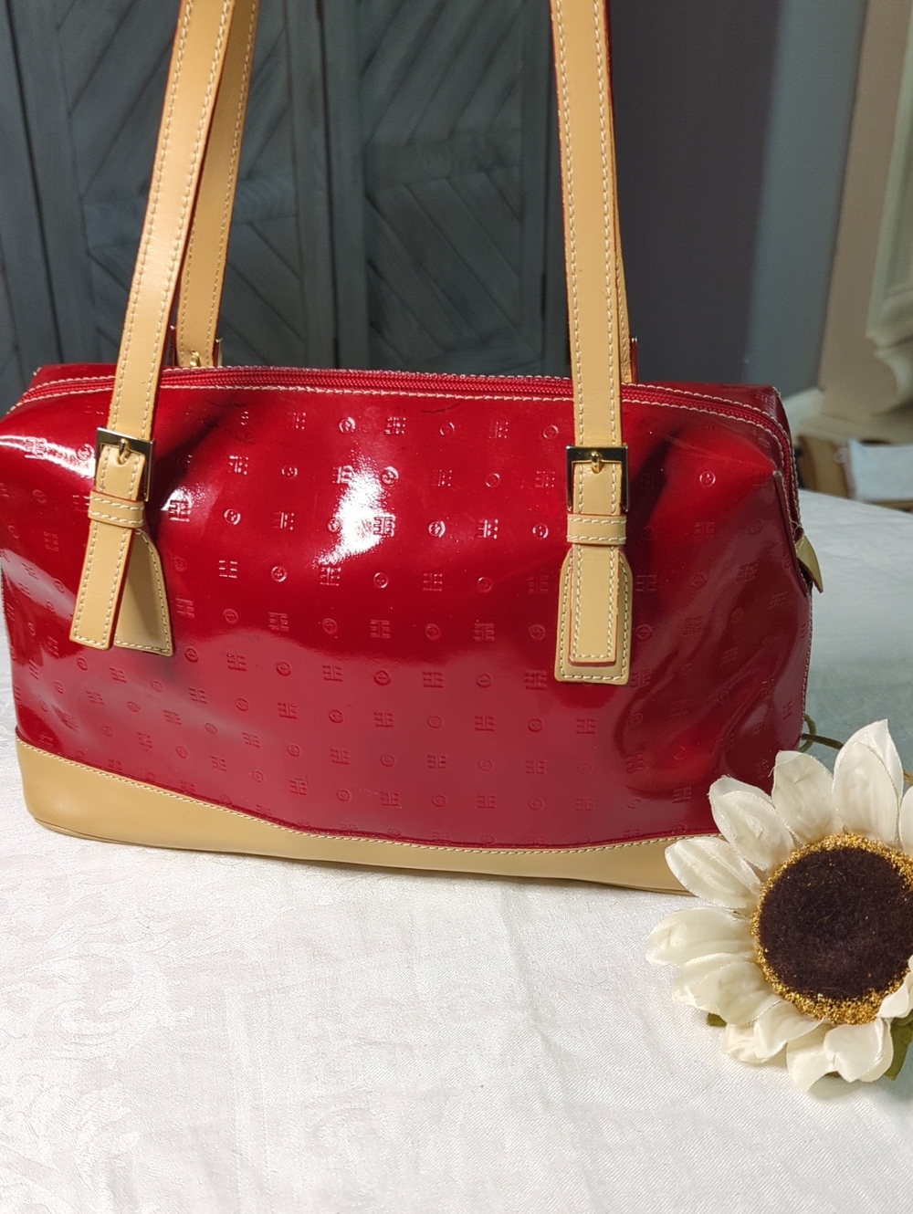 Arcadia Red and Yellow Patent Leather Tote